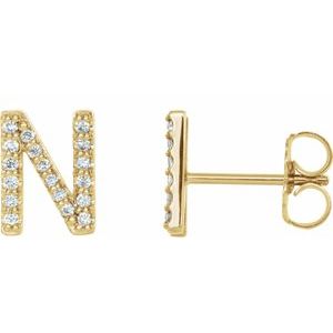 Ladies Natural Diamond Initial N Earrings (I1, G-H) — 14K Yellow Gold