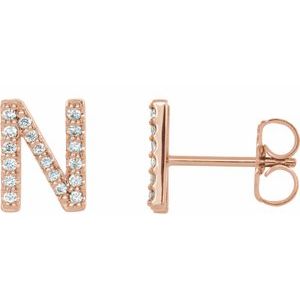 Ladies Natural Diamond Initial N Earrings (I1, G-H) — 14K Rose Gold