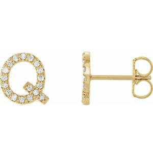 Ladies Natural Diamond Initial Q Earrings (I1, G-H) — 14K Yellow Gold