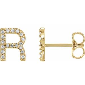Ladies Natural Diamond Initial R Earring (I1, G-H) — 14K Yellow Gold