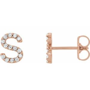 Ladies Natural Diamond Initial S Earrings (I1, G-H) — 14K Rose Gold
