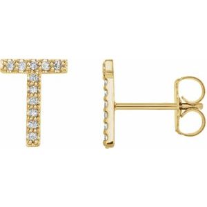 Ladies Natural Diamond Initial T Earrings (I1, G-H) — 14K Yellow Gold