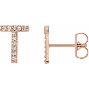 Ladies Natural Diamond Initial T Earrings (I1, G-H) — 14K Rose Gold