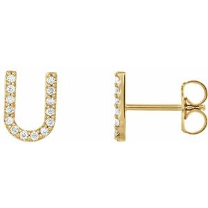 Ladies Natural Diamond Initial U Earrings (I1, G-H) — 14K Yellow Gold