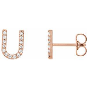 Ladies Natural Diamond Initial U Earring (I1, G-H) — 14K Rose Gold
