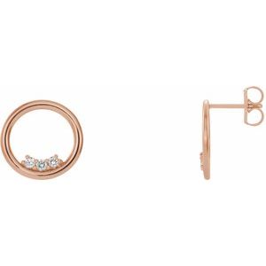 Ladies Natural Diamond Circle Earrings — 14K Rose Gold
