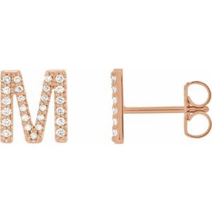 Ladies Natural Diamond Initial M Earring (I1, G-H) — 14K Rose Gold