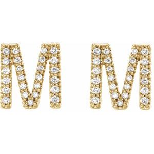 Ladies Natural Diamond Initial M Earrings (I1, G-H) — 14K Yellow Gold