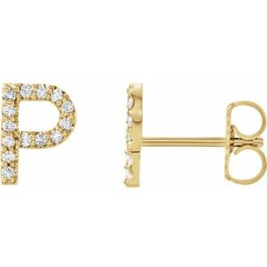 Ladies Natural Diamond Initial P Earrings (I1, G-H) — 14K Yellow Gold