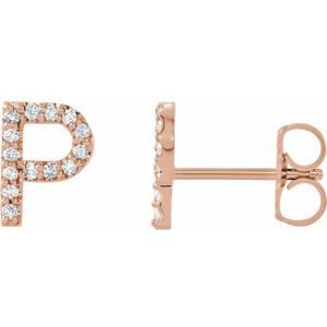 Ladies Natural Diamond Initial P Earring (I1, G-H) — 14K Rose Gold