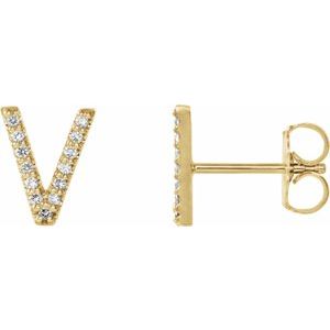 Ladies Natural Diamond Initial V Earring (I1, G-H) — 14K Yellow Gold