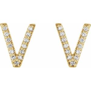 Ladies Natural Diamond Initial V Earrings (I1, G-H) — 14K Yellow Gold