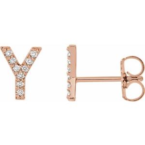 Ladies Natural Diamond Initial Y Earrings (I1, G-H) — 14K Rose Gold