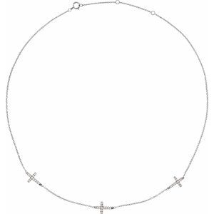 Ladies Natural Diamond 3-Station Cross 16-18” Necklace (I1, H+) — 14K White Gold