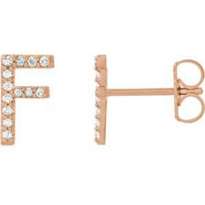 Ladies Natural Diamond Initial F Earrings (I1, G-H) — 14K Rose Gold