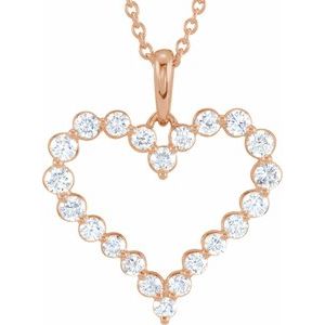 Ladies Natural Diamond Heart Necklace (I1, H-I) — 14K Rose Gold