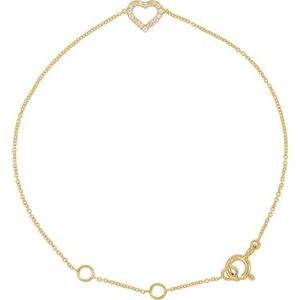 Ladies Natural Diamond Heart Bracelet (I1, H-I) — 14K Yellow Gold