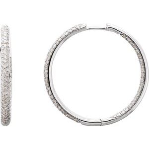 Ladies Natural Diamond Inside-Outside Hinged 28 mm Hoop Earrings (Si1, G-H) — 18K White Gold