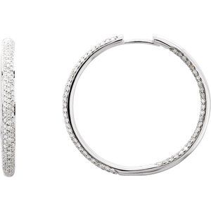 Ladies Natural Diamond Inside-Outside Hinged 32 mm Hoop Earrings (Si1, Gh) — 18K White Gold