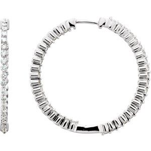 Ladies Natural Diamond Inside/Outside 32.5 mm Hoop Earring — 14K White Gold