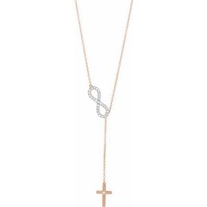 Ladies Natural Diamond Infinity-Inspired Cross Necklace (I1, H+) — 14K Rose Gold