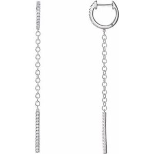 Ladies Natural Diamond Hinged Hoop Chain Earrings — 14K White Gold