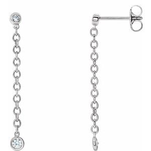 Ladies Natural Diamond Chain Dangle Earrings — 14K White Gold