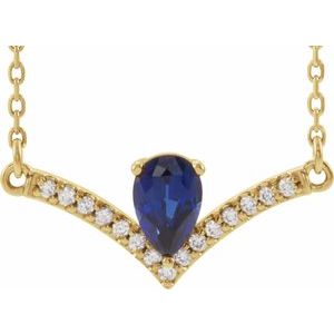 Ladies Natural Blue Sapphire Natural Diamond Necklace (I1, G-H) — 14K Yellow Gold