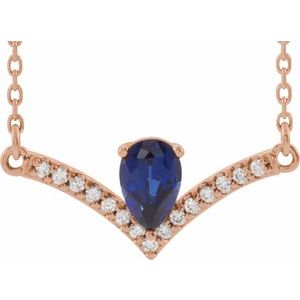Ladies Natural Blue Sapphire Natural Diamond Necklace (I1, G-H) — 14K Rose Gold