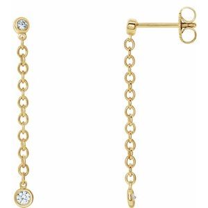 Ladies Natural Diamond Chain Dangle Earrings — 14K Yellow Gold