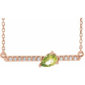 Ladies Natural Peridot Natural Diamond Necklace (I1, G-H) — 14K Rose Gold