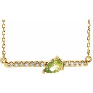 Ladies Natural Peridot Natural Diamond Necklace (I1, G-H) — 14K Yellow Gold