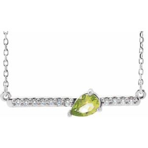Ladies Natural Peridot Natural Diamond Necklace (I1, G-H) — 14K White Gold