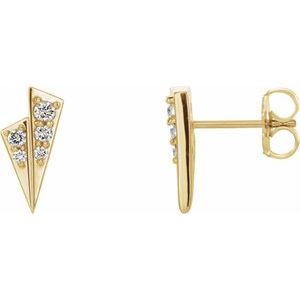 Ladies Natural Diamond Geometric Earrings — 14K Yellow Gold