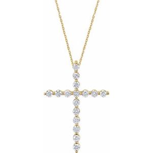Ladies Natural Diamond Cross Necklace (I1, G-H) — 14K Yellow Gold
