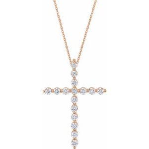 Ladies Natural Diamond Cross Necklace (I1, G-H) — 14K Rose Gold
