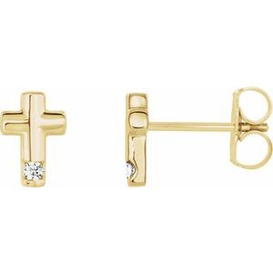 Ladies Natural Diamond Cross Earrings (I1, G-H) — 14K Yellow Gold