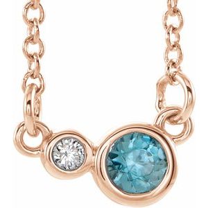 Ladies Natural Blue Zircon Natural Diamond Necklace (I1, G-H) — 14K Rose Gold