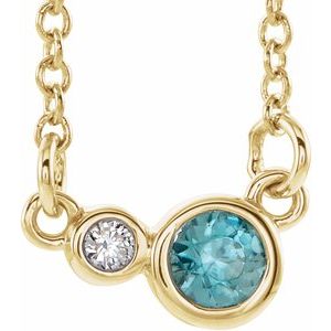 Ladies Natural Blue Zircon Natural Diamond Necklace (I1, G-H) — 14K Yellow Gold