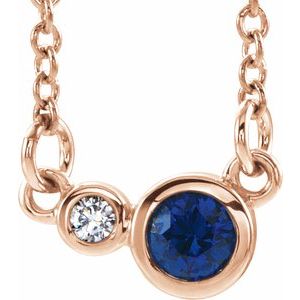 Ladies Natural Blue Sapphire Natural Diamond Necklace (I1, G-H) — 14K Rose Gold