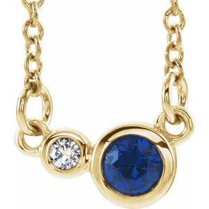 Ladies Natural Blue Sapphire Natural Diamond Necklace (I1, G-H) — 14K Yellow Gold