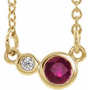 Ladies Natural Ruby Natural Diamond Necklace (I1, G-H) — 14K Yellow Gold