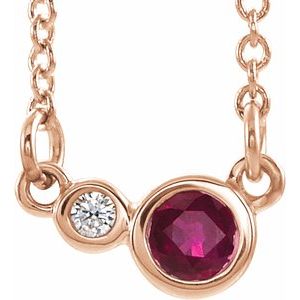Ladies Natural Ruby Natural Diamond Necklace (I1, G-H) — 14K Rose Gold