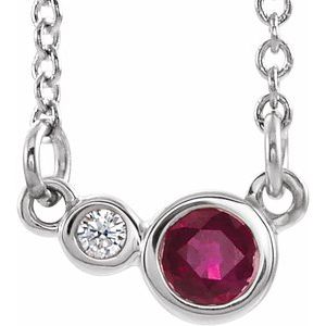 Ladies Natural Ruby Natural Diamond Necklace (I1, G-H) — Sterling Silver