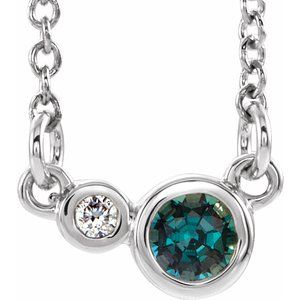Ladies Natural Alexandrite Natural Diamond Necklace (I1, G-H) — 14K White Gold