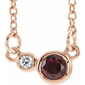 Ladies Natural Mozambique Garnet Natural Diamond Necklace (I1, G-H) — 14K Rose Gold