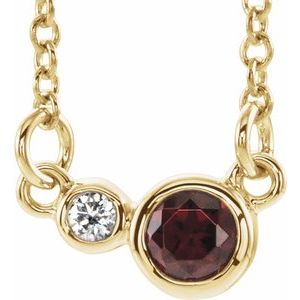 Ladies Natural Mozambique Garnet Natural Diamond Necklace (I1, G-H) — 14K Yellow Gold