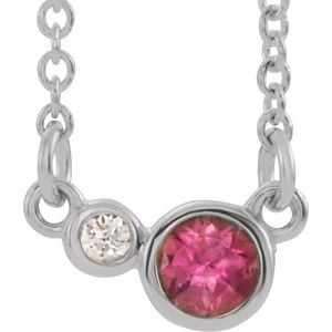 Ladies Natural Pink Tourmaline Natural Diamond Necklace (I1, G-H) — Sterling Silver