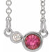 Ladies Natural Pink Tourmaline Natural Diamond Necklace (I1, G-H) — Sterling Silver