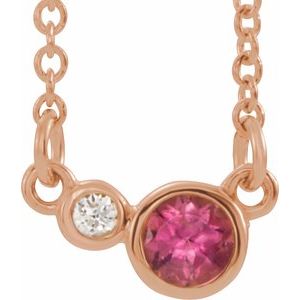 Ladies Natural Pink Tourmaline Natural Diamond Necklace (I1, G-H) — 14K Rose Gold